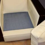 Pair of art deco armchairs in rosewood and beige leather