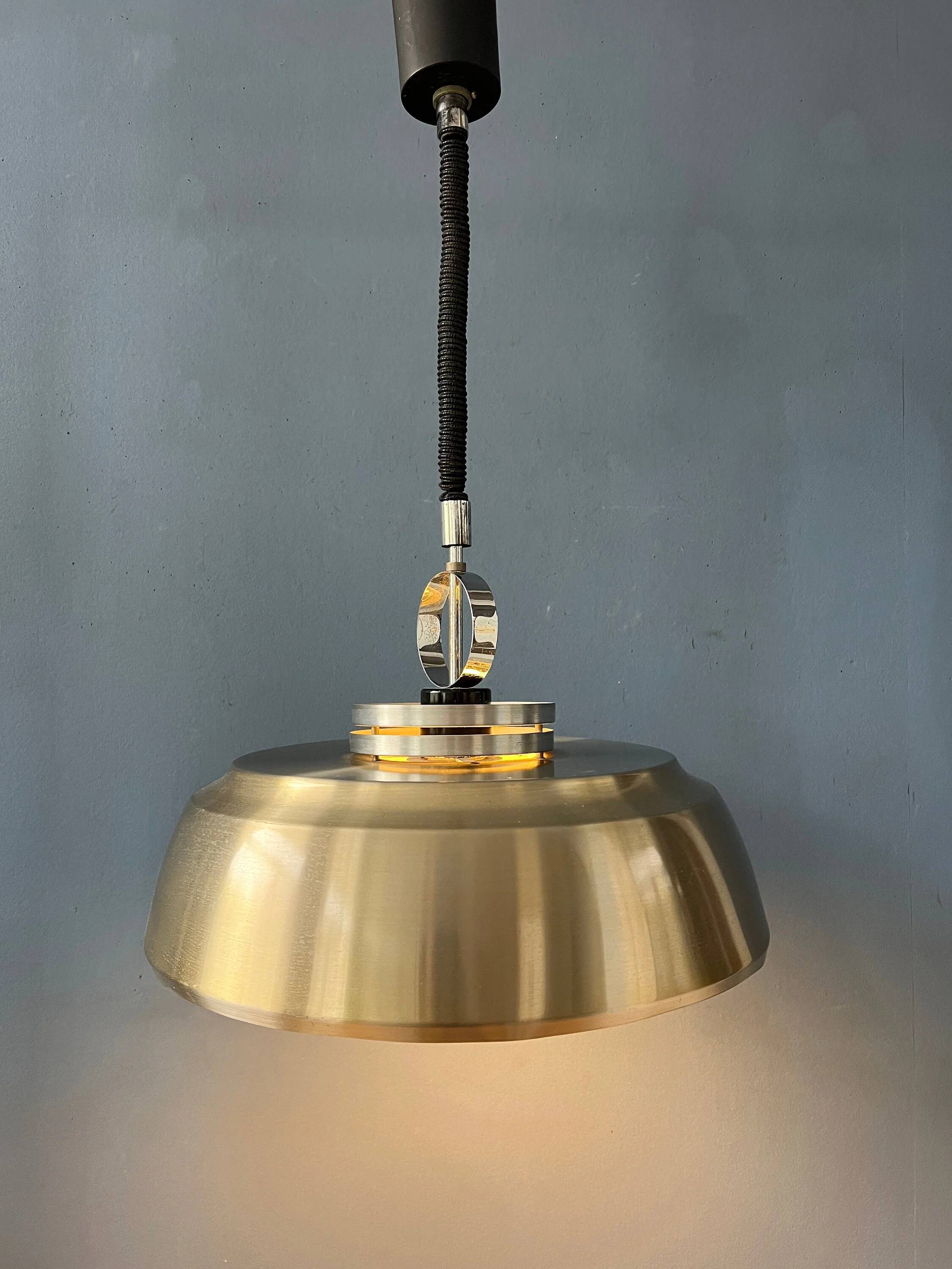 Mid-Century aluminium pendant with orange lacquer