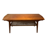 Danish coffee table from the 1960s, in good original condition, teak wood, rattan. by HELTBORG MOBLER