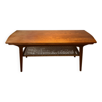 Danish coffee table from the 1960s, in good original condition, teak wood, rattan. by HELTBORG MOBLER