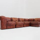 Vintage Seven Salotti modular sofa in cognac leather, Italy 1970s