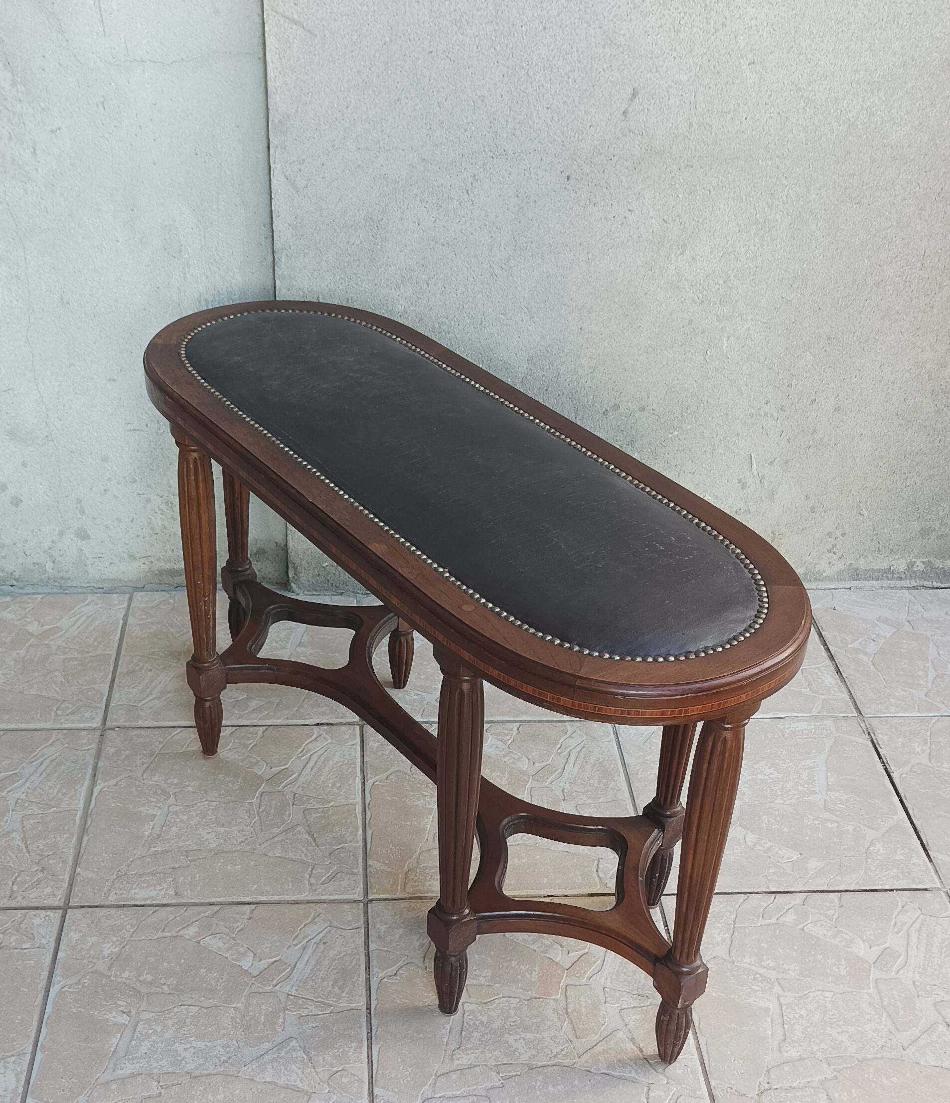 Art Deco stool bench in inlaid walnut