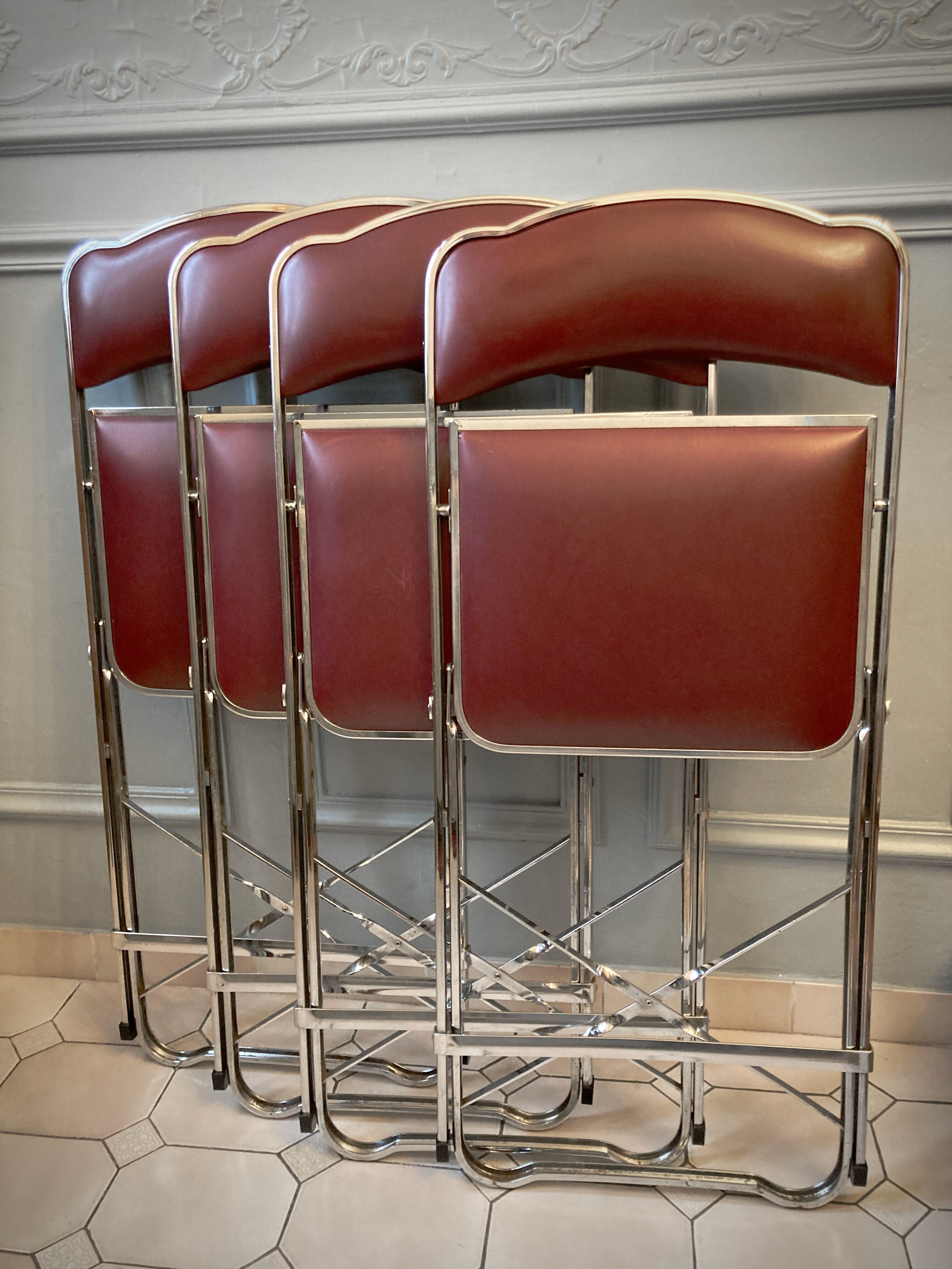 4 vintage folding chairs in chrome