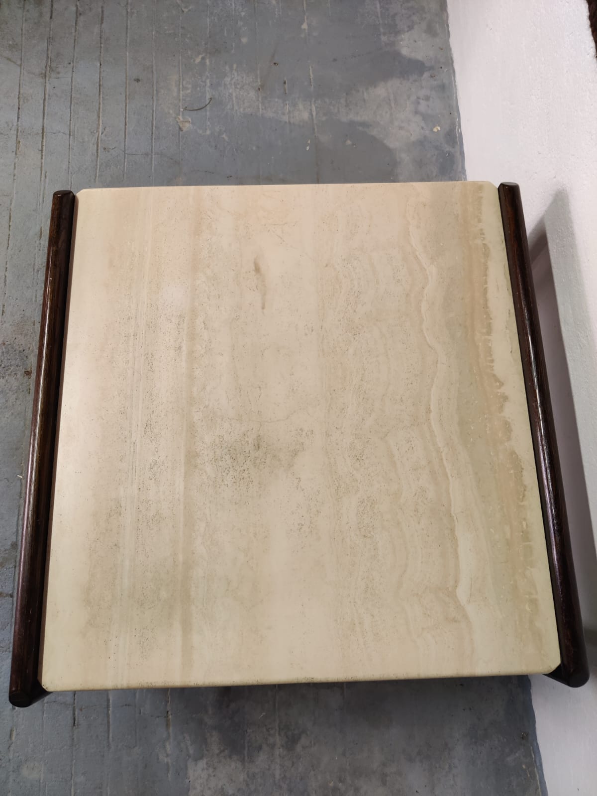 Vintage coffee table wood and travertine