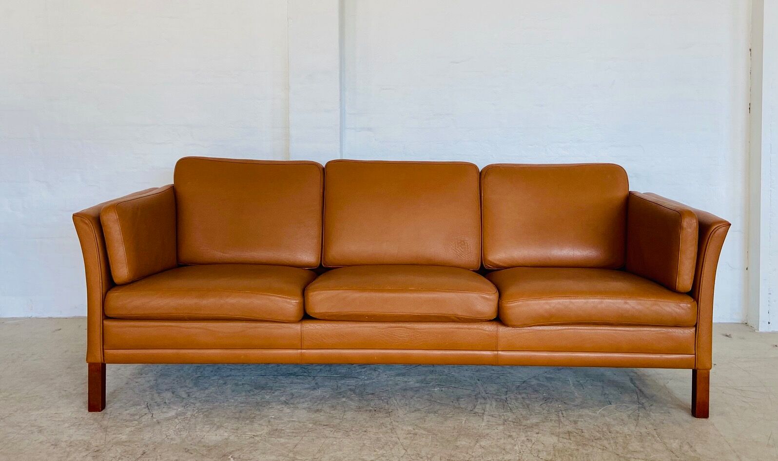 Vintage Danish mid-century Morgans Hansen cognac 3-seater sofa