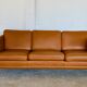 Vintage Danish mid-century Morgans Hansen cognac 3-seater sofa