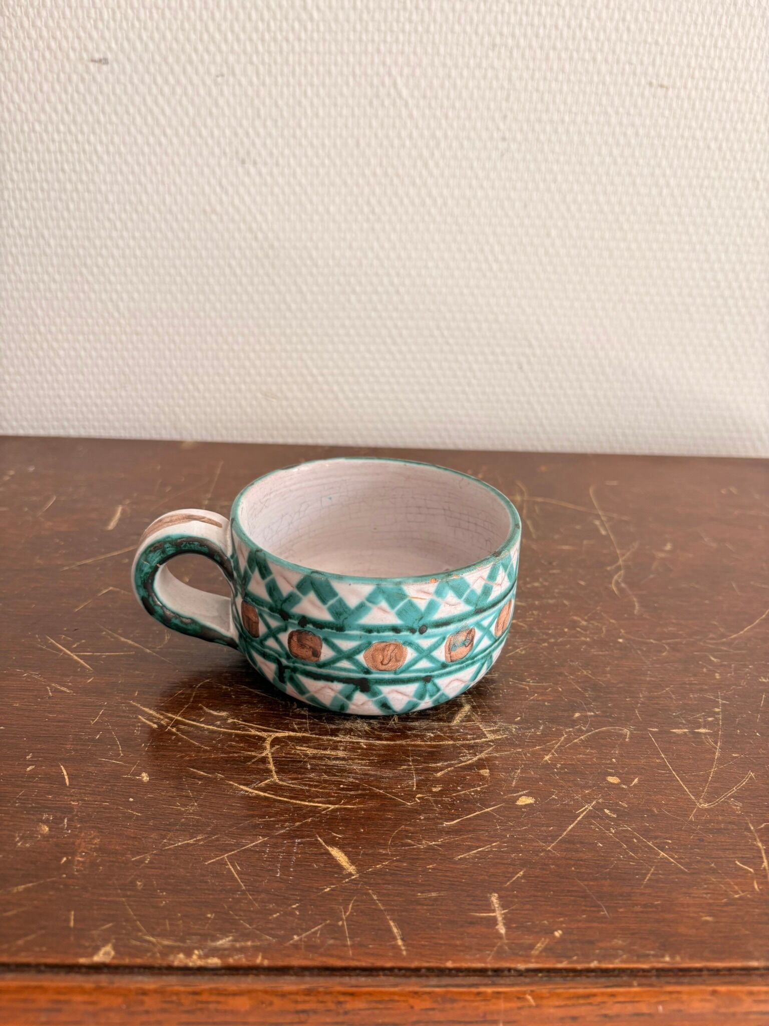Low Diamond Cup Ceramic Vallauris Robert Picault Vintage 50's Geometric