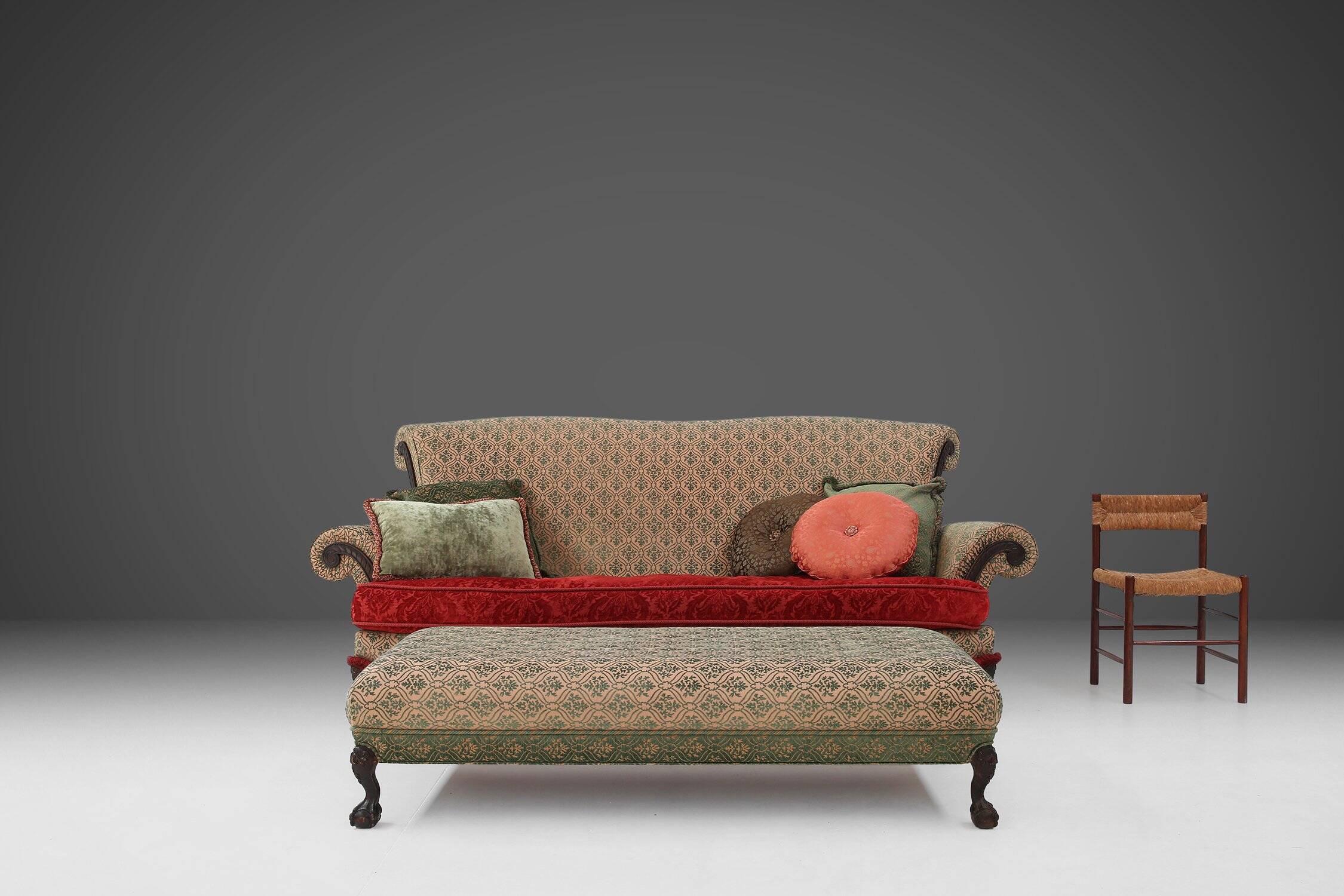 Large Victorian Sofa and Matching Ottoman, United Kingdom, 1890s