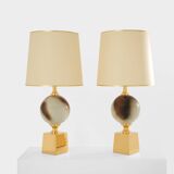 Pair of ceramic and brass lamps by Philippe Barbier, 1970s
