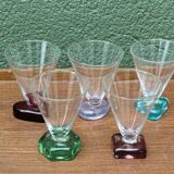 Set of 5 designer wine glasses, colored feet