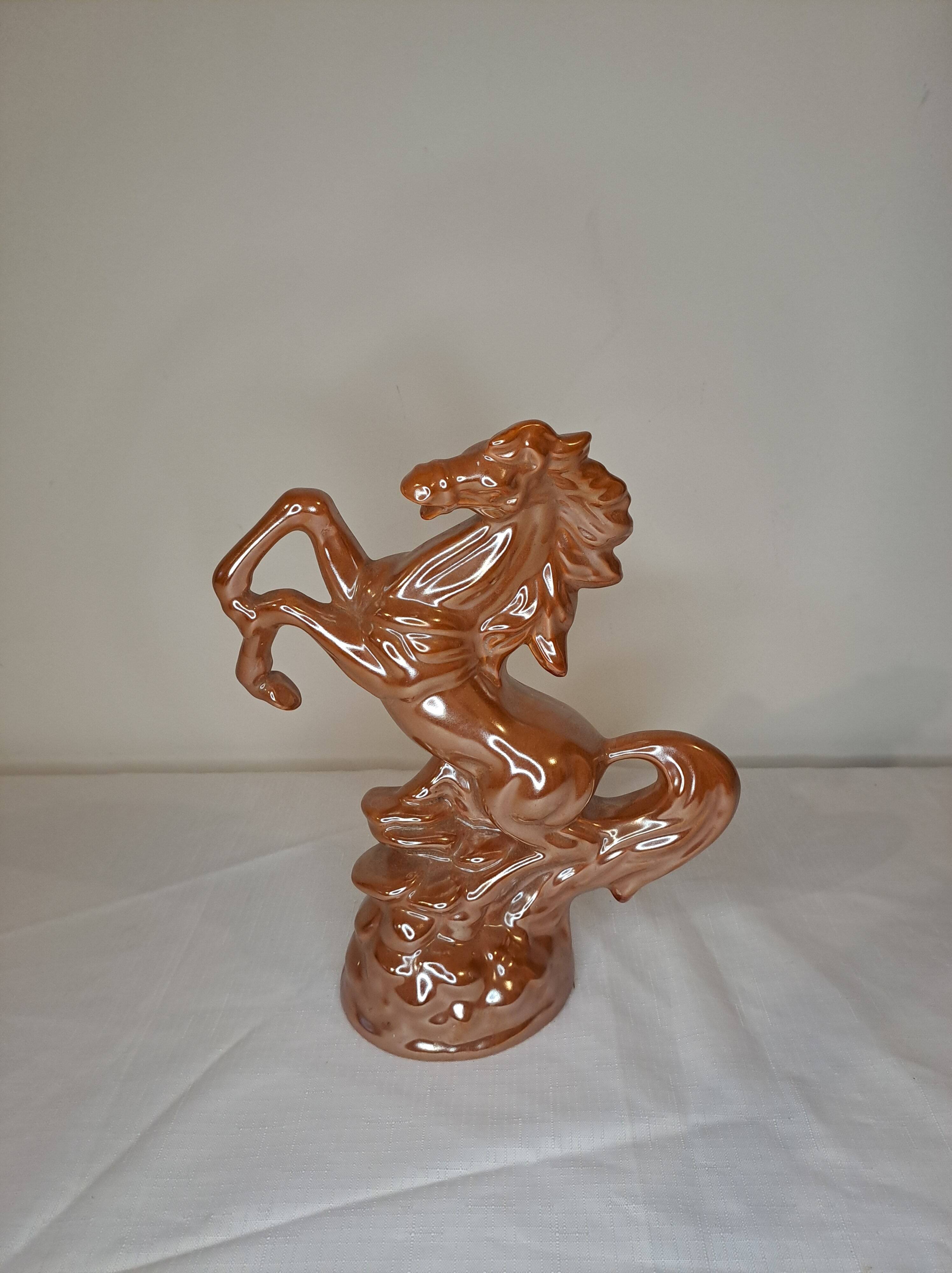 Glazed ceramic rearing horse statuette – vintage piece