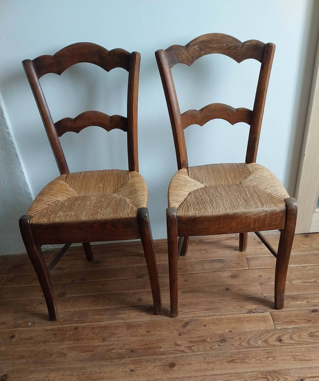Pair of straw country chairs