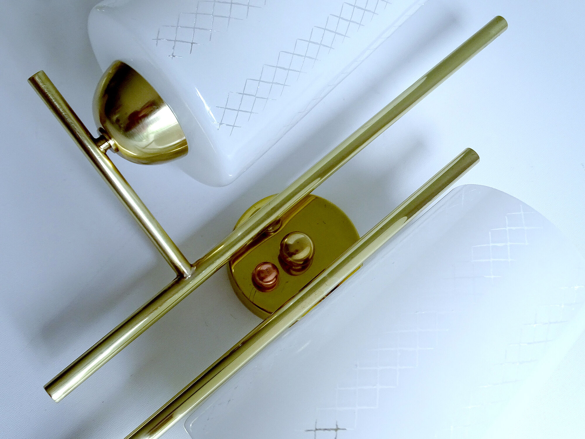 Pair vintage wall lamps 60 glass brass