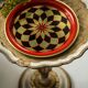 Vintage decorative plate in red, black, and gold metal, Poland, 1960s.