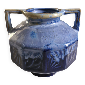 Vase art déco en grès flammé bleu – signé alpho (alphonse mouton)