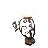 Art Deco period lamp wrought iron and pressed molded glass globe