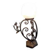 Lampe d'époque art déco fer forgé et globe verre moulé pressé
