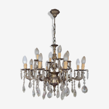 12-spoke pewter chandeliers with octagonal tassels and three sconces same style