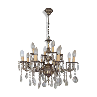 12-spoke pewter chandeliers with octagonal tassels and three sconces same style