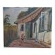 Old oil on canvas: Child playing in a courtyard, dated 1919 39x32.5 cm SB