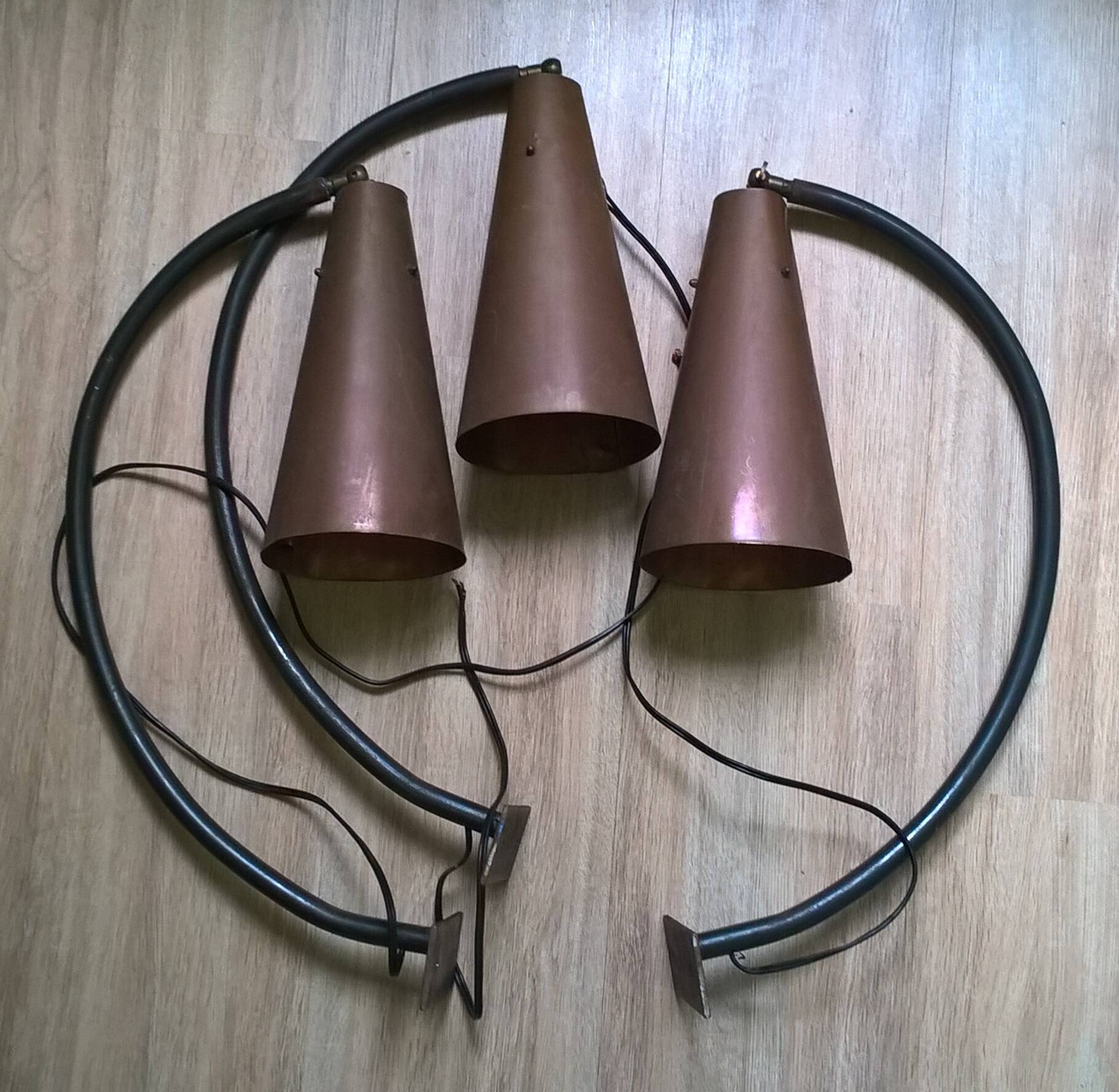 Vintage industrial Scandinavian style wall lights in copper and metal