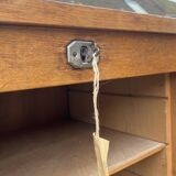 Double-column oak filing cabinet with curtains, 1950s.