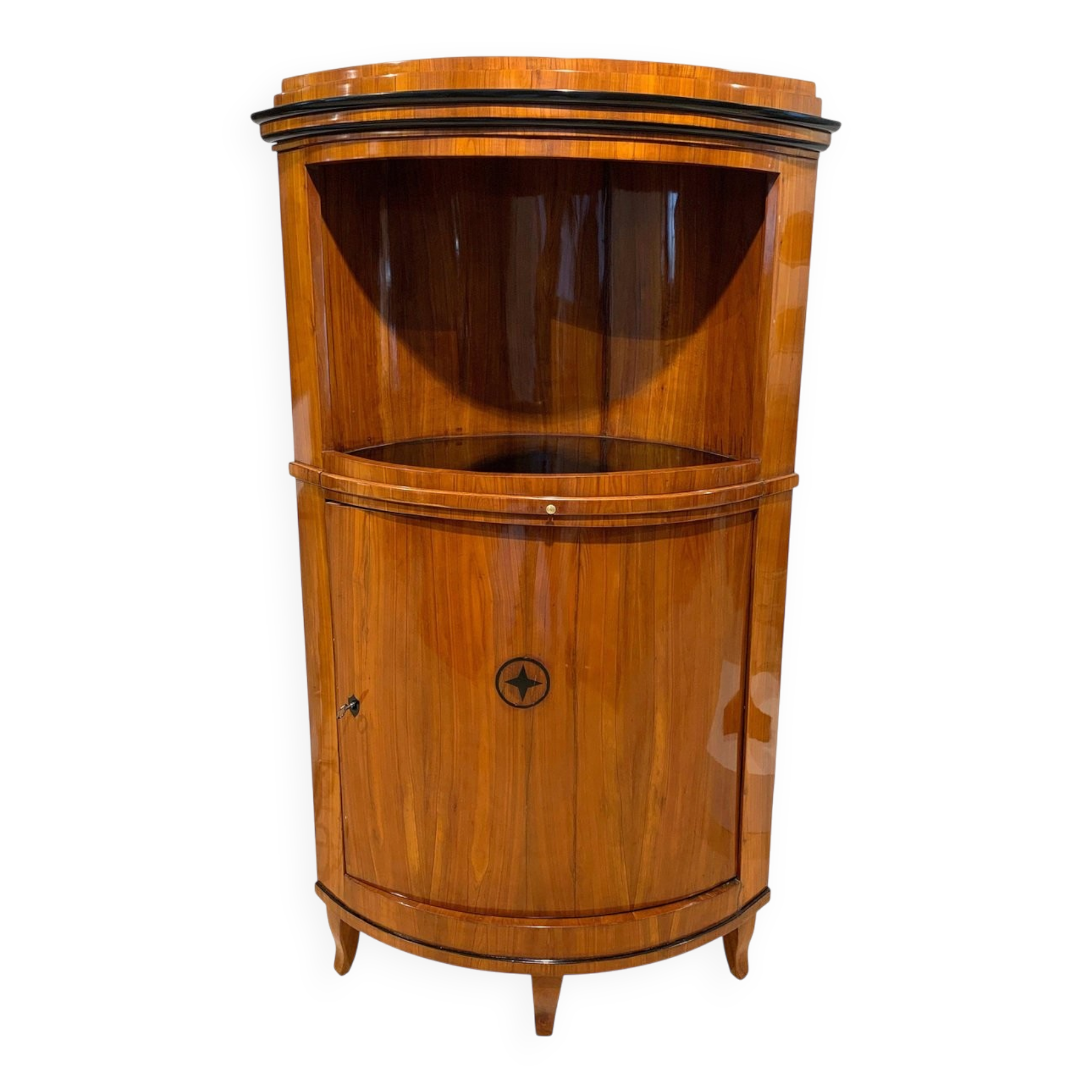 Biedermeier Corner Cabinet, Cherry Veneer, Ebony Inlay, South Germany circa 1820