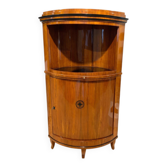 Biedermeier Corner Cabinet, Cherry Veneer, Ebony Inlay, South Germany circa 1820