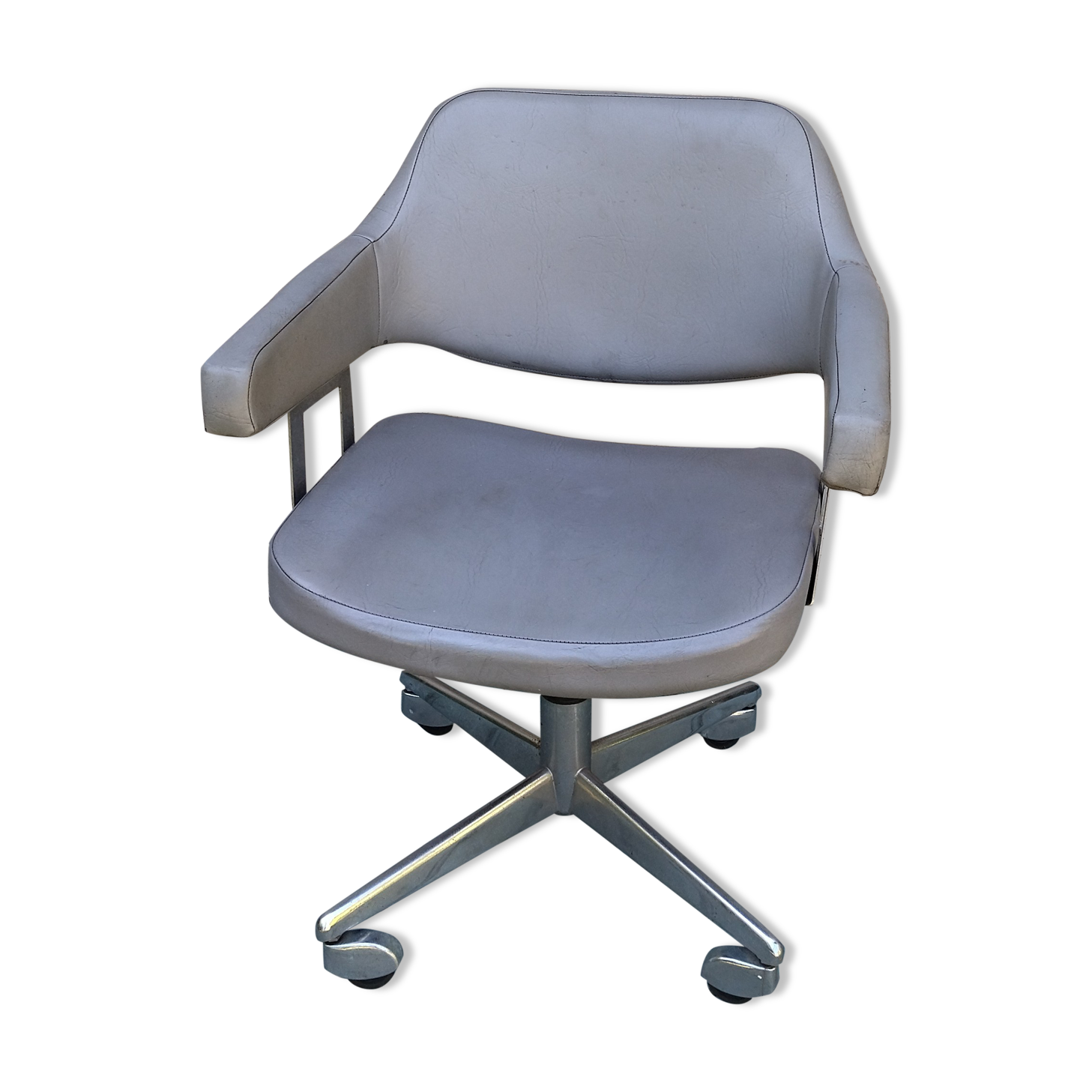 Fauteuil de bureau pivotant réglable chrome skaï années 60 70