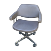 Fauteuil de bureau pivotant réglable chrome skaï années 60 70