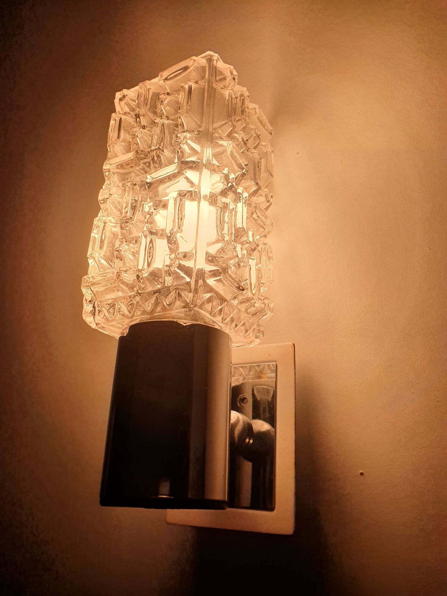 Four vintage chrome wall lights with square globes, Italian Targetti, 1970s