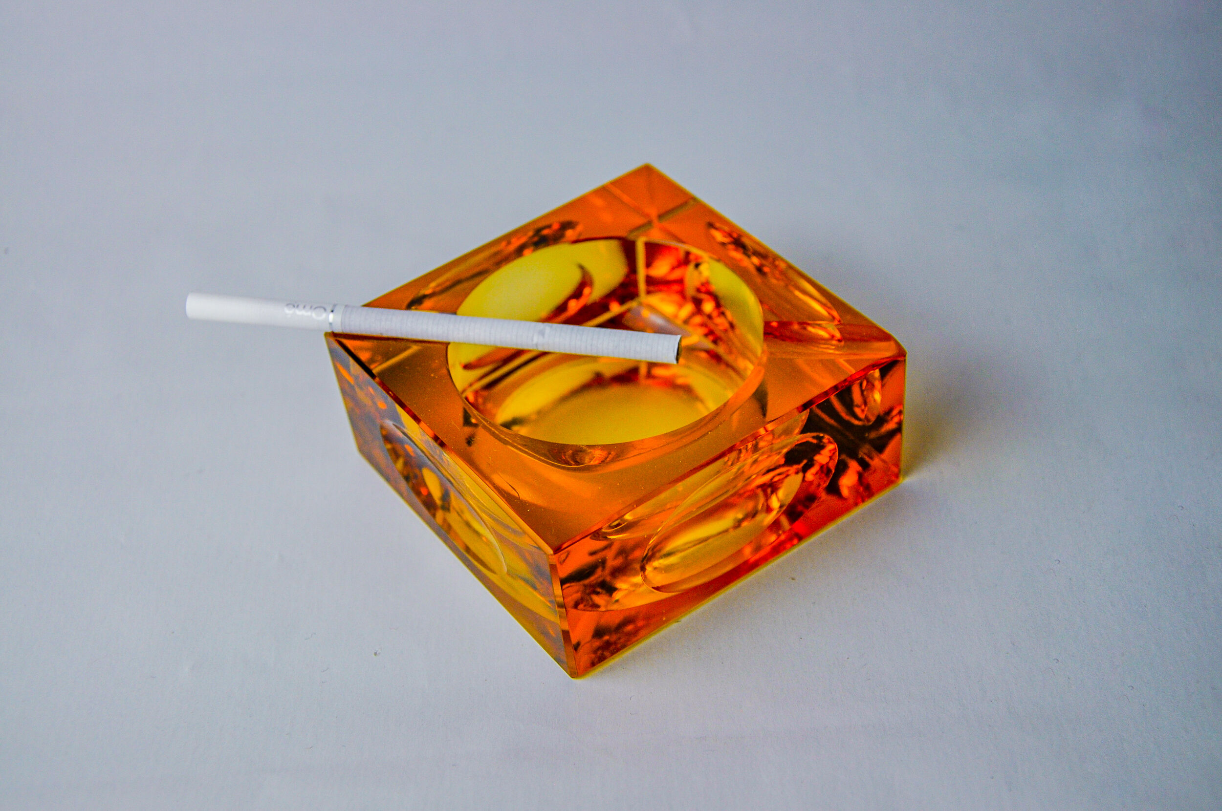 Orange ice cube ashtray by Antonio Imperatore, Murano glass, Italy, 1970
