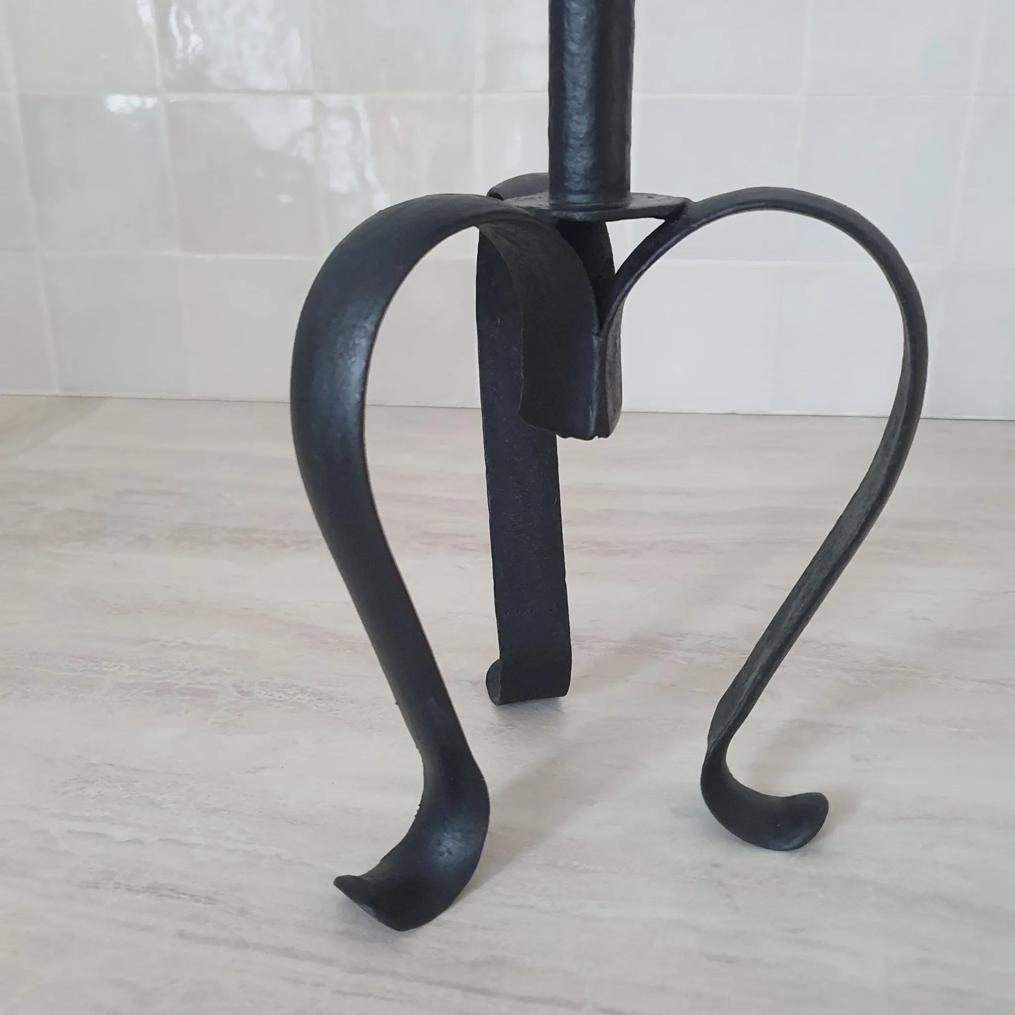 Large metal candlestick in Brutalist style