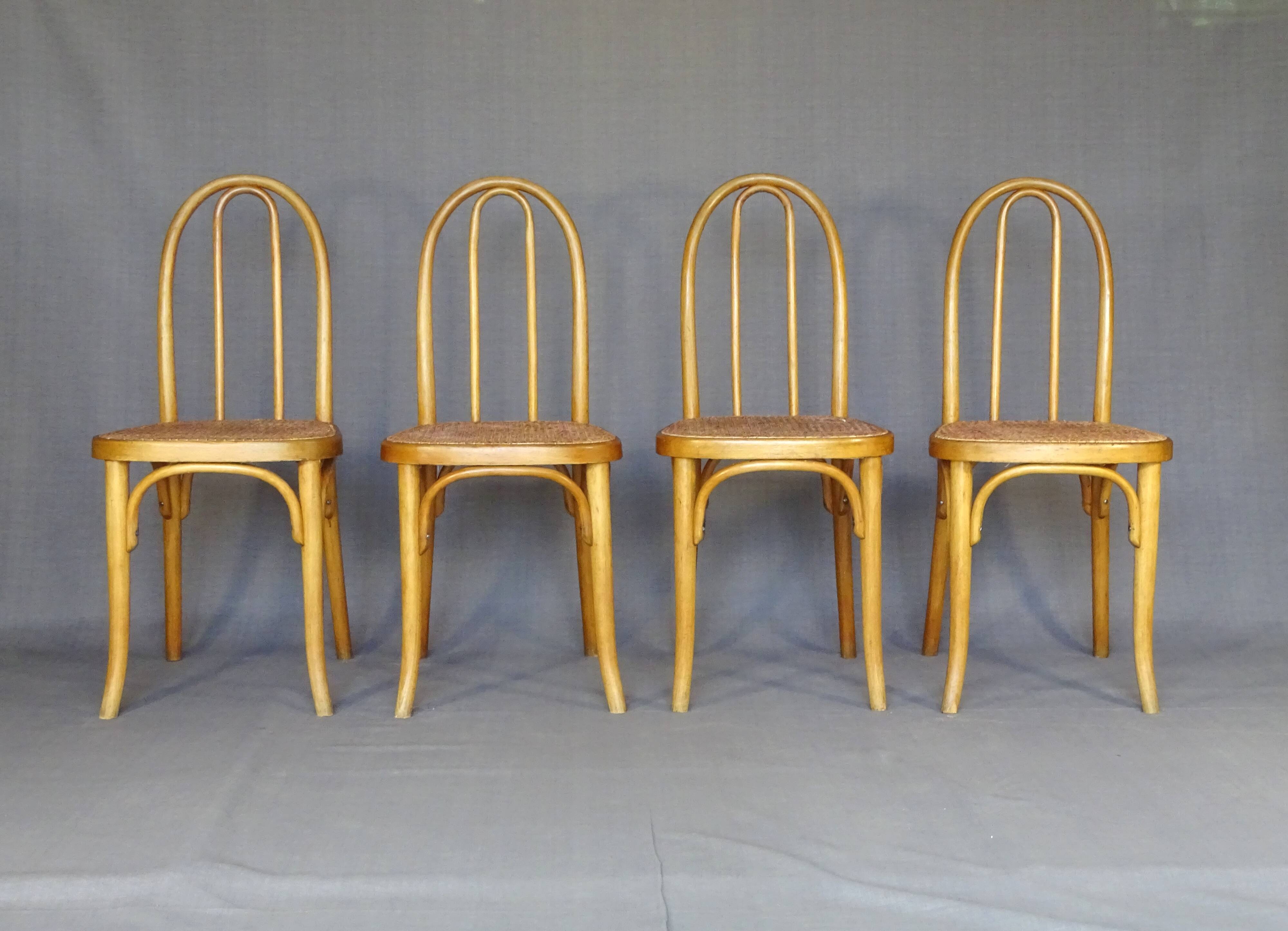 Set of 4 THONET chairs No. A 738 from 1920, caned - bistro -