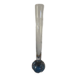 Old soliflore vase in bubbled glass and engraved with flowers and foliage