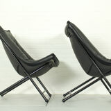Folding Lounge Chairs in black leather by Teun van Zanten for Molinari, 1970s