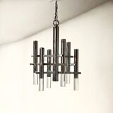 Large 70s Pendant Lamp in Chrome Metal and Perspex by Sciolari