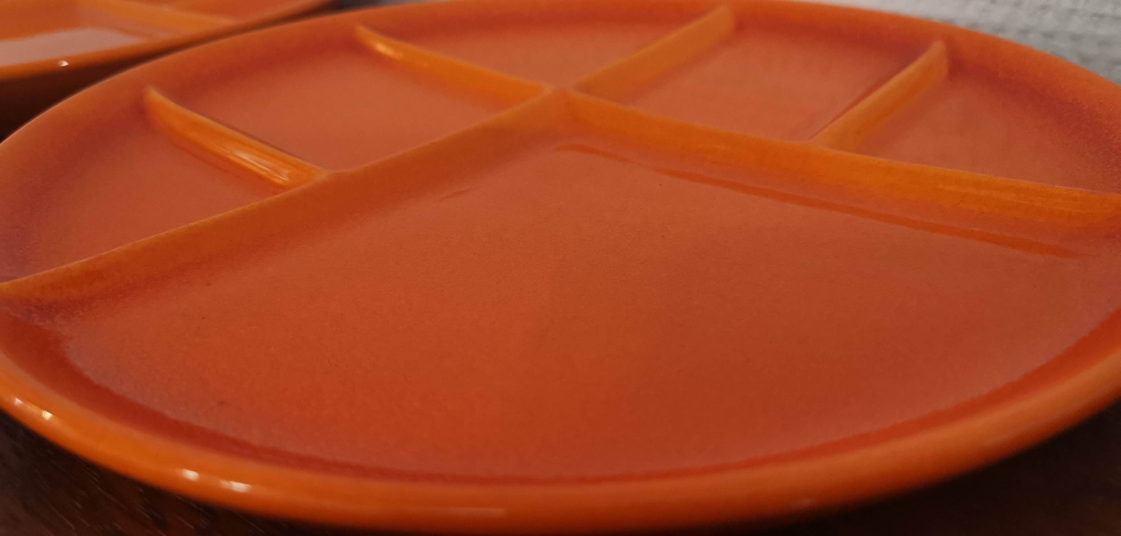 Set of 6 Orange St Amand Fondue Plates Vintage 1970