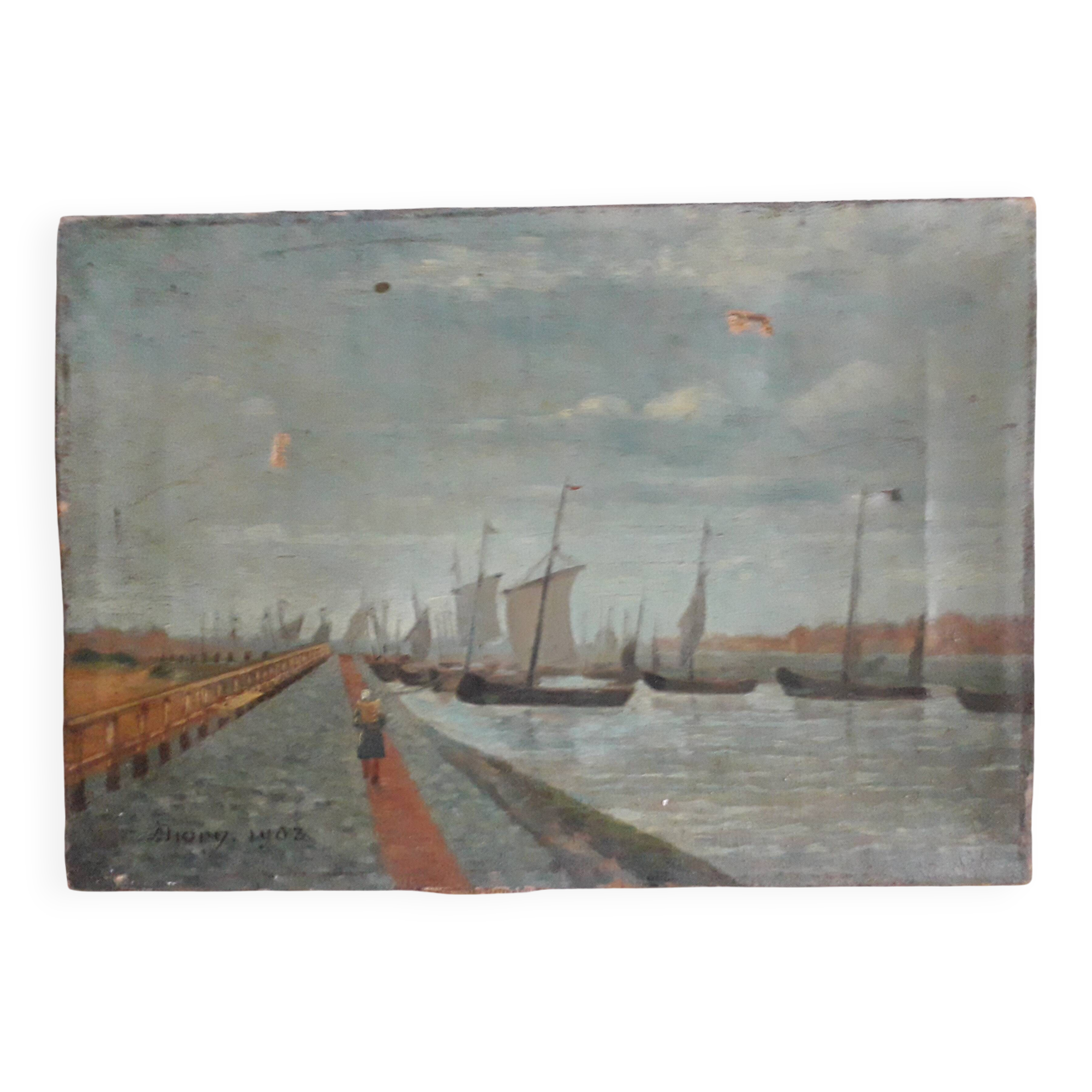 Antique oil painting depicting Venice
