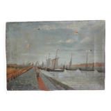 Antique oil painting depicting Venice