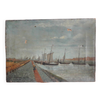 Antique oil painting depicting Venice