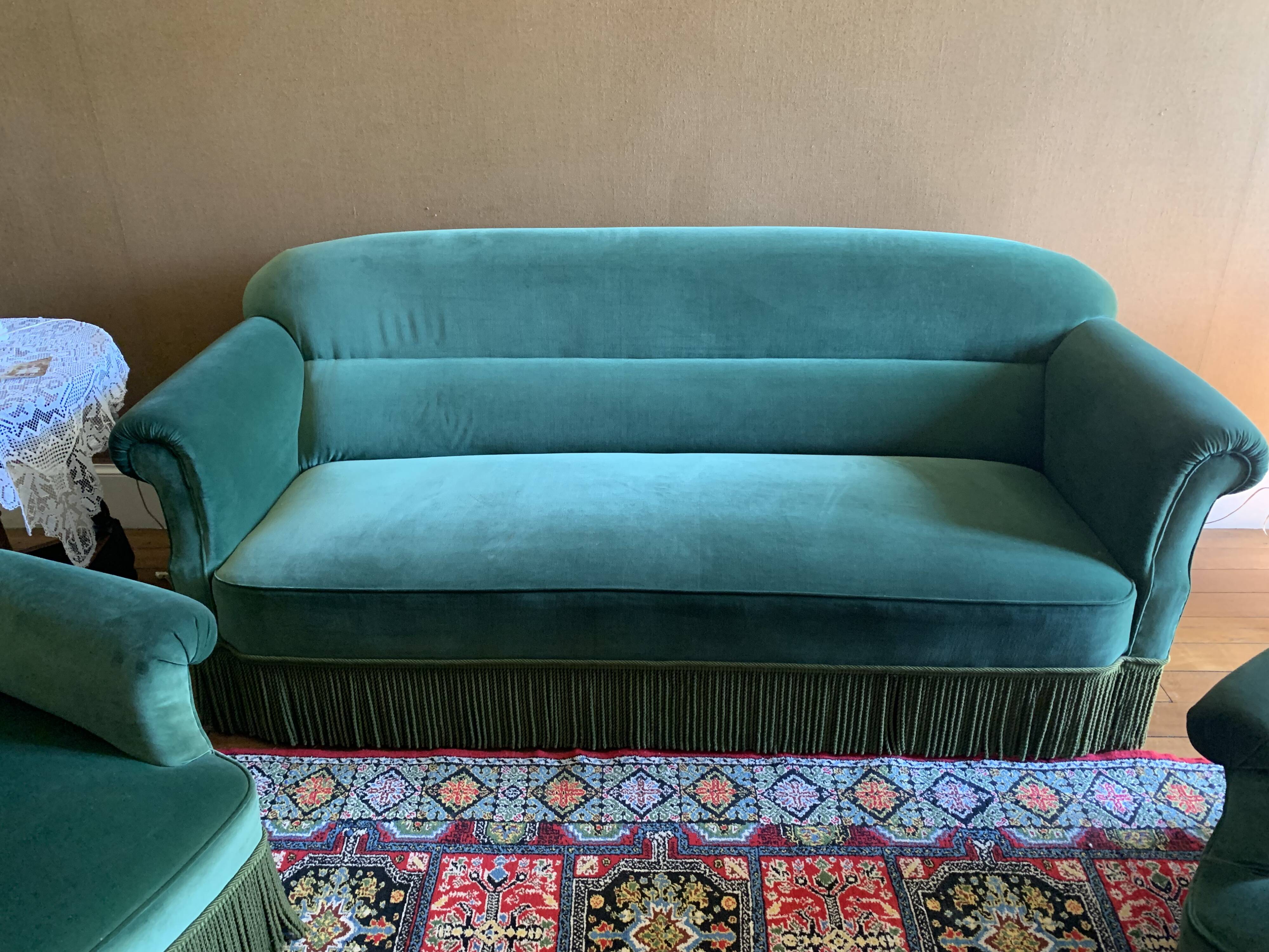 canapé et 2 fauteuils en velours