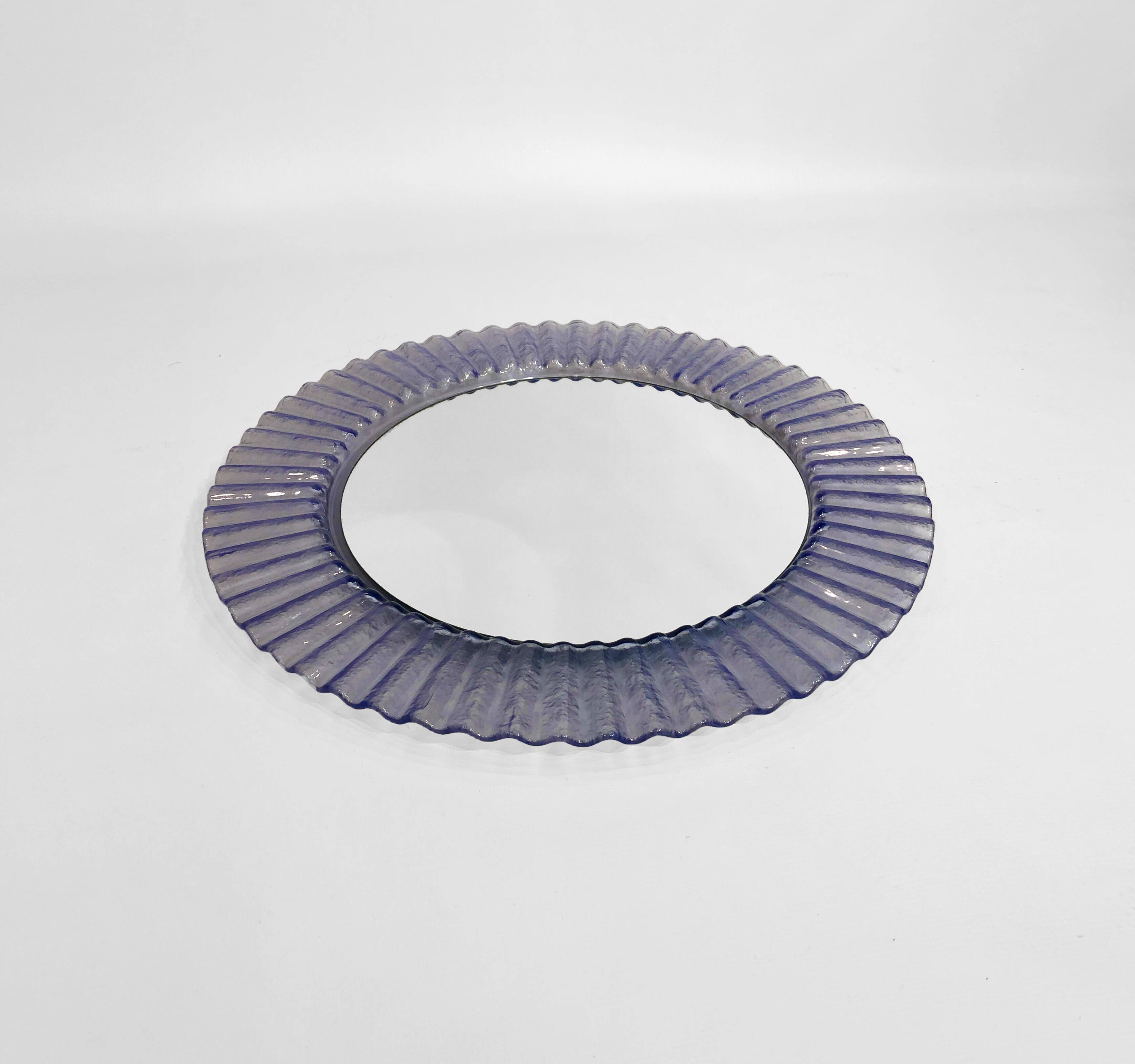 Acrylic Ice Wave Round Wall Mirror Italian 1970s Post-Modern 1980s Bathroom