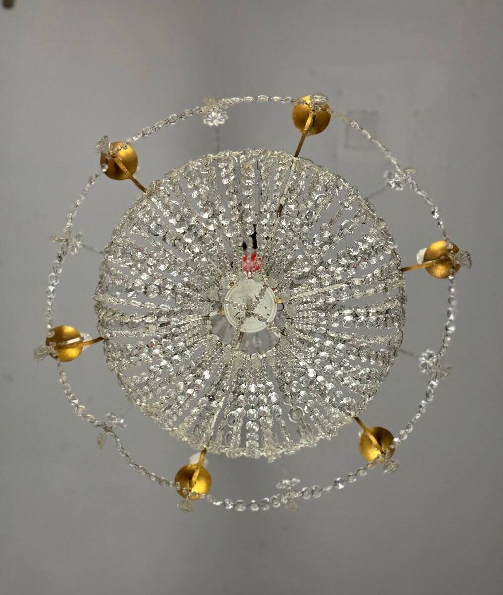 Pearl Bag Chandelier, Cut Crystals Circa 1900