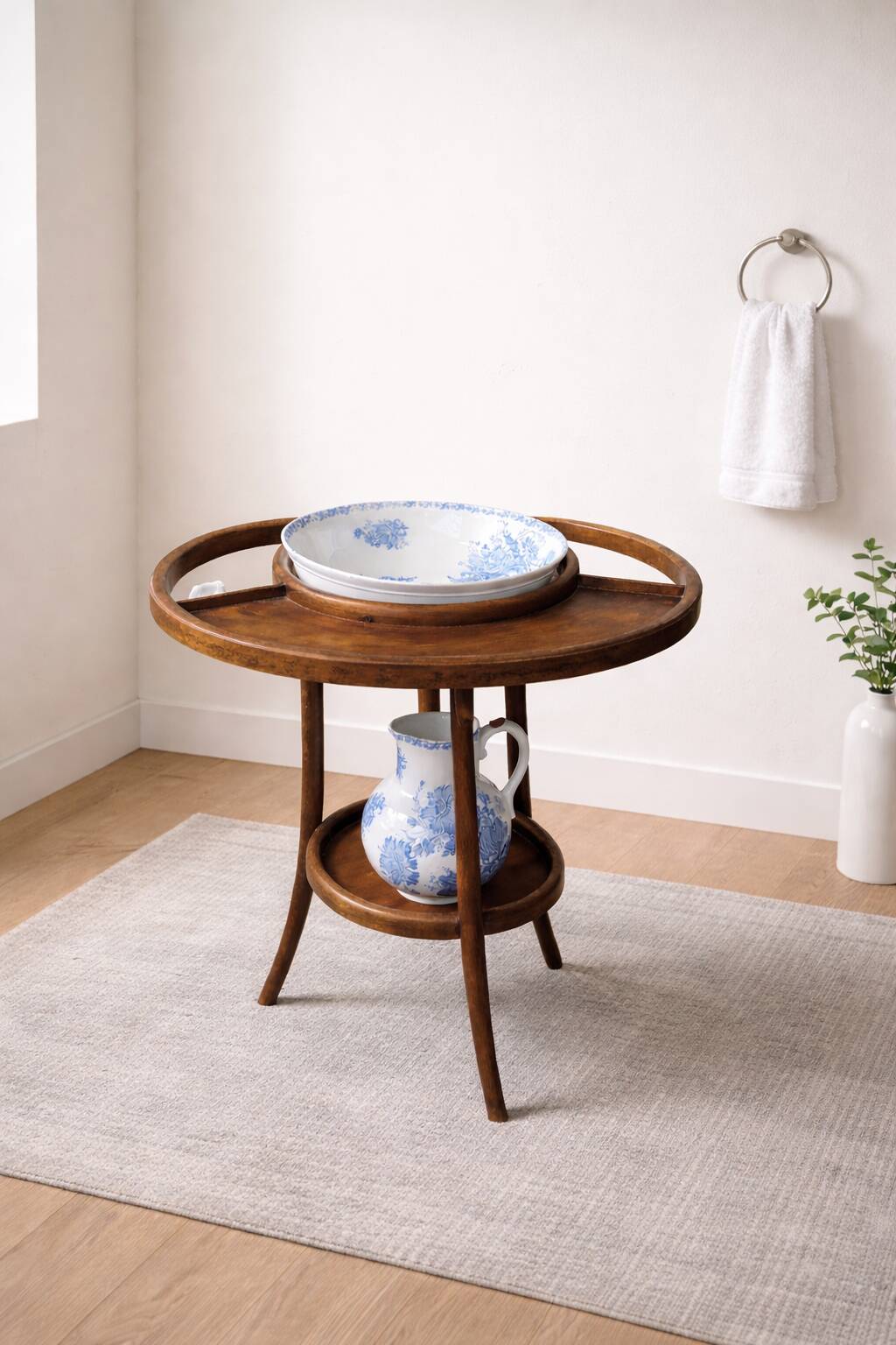 Antique washstand W. Baumann & Co with basin and jug – Earthenware