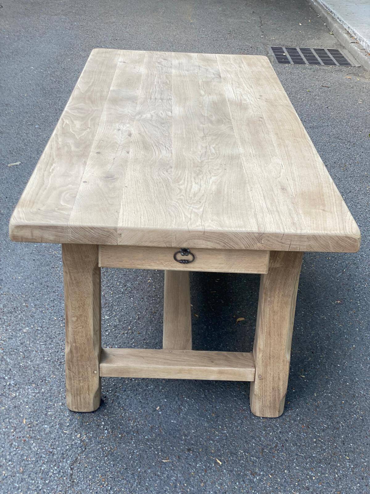 Farmhouse dining table stripped in solid raw oak 1930 - 216cm