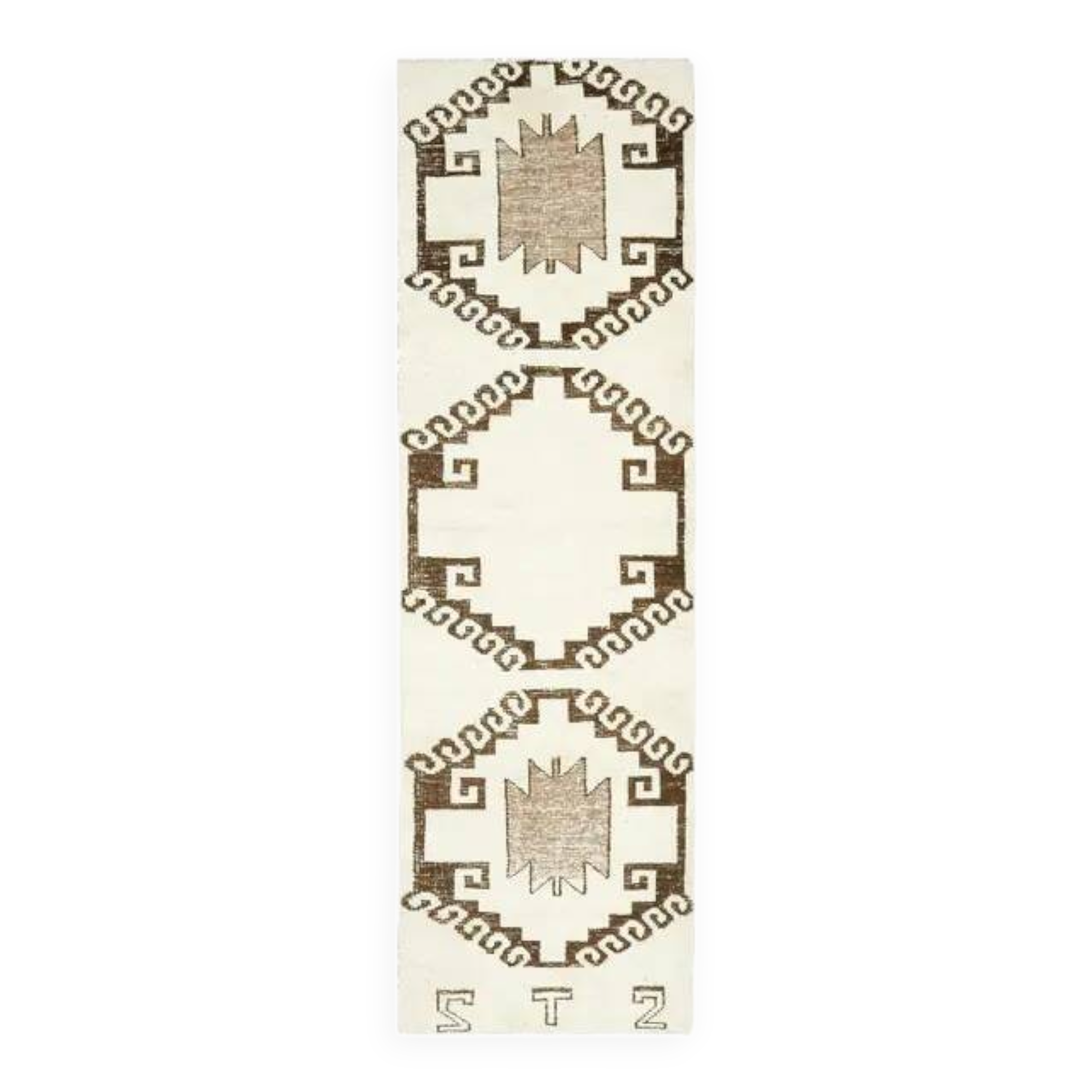 1970s Vintage Turkish Hand-Knotted Wool Cotton Beige Runner Rug 94x316