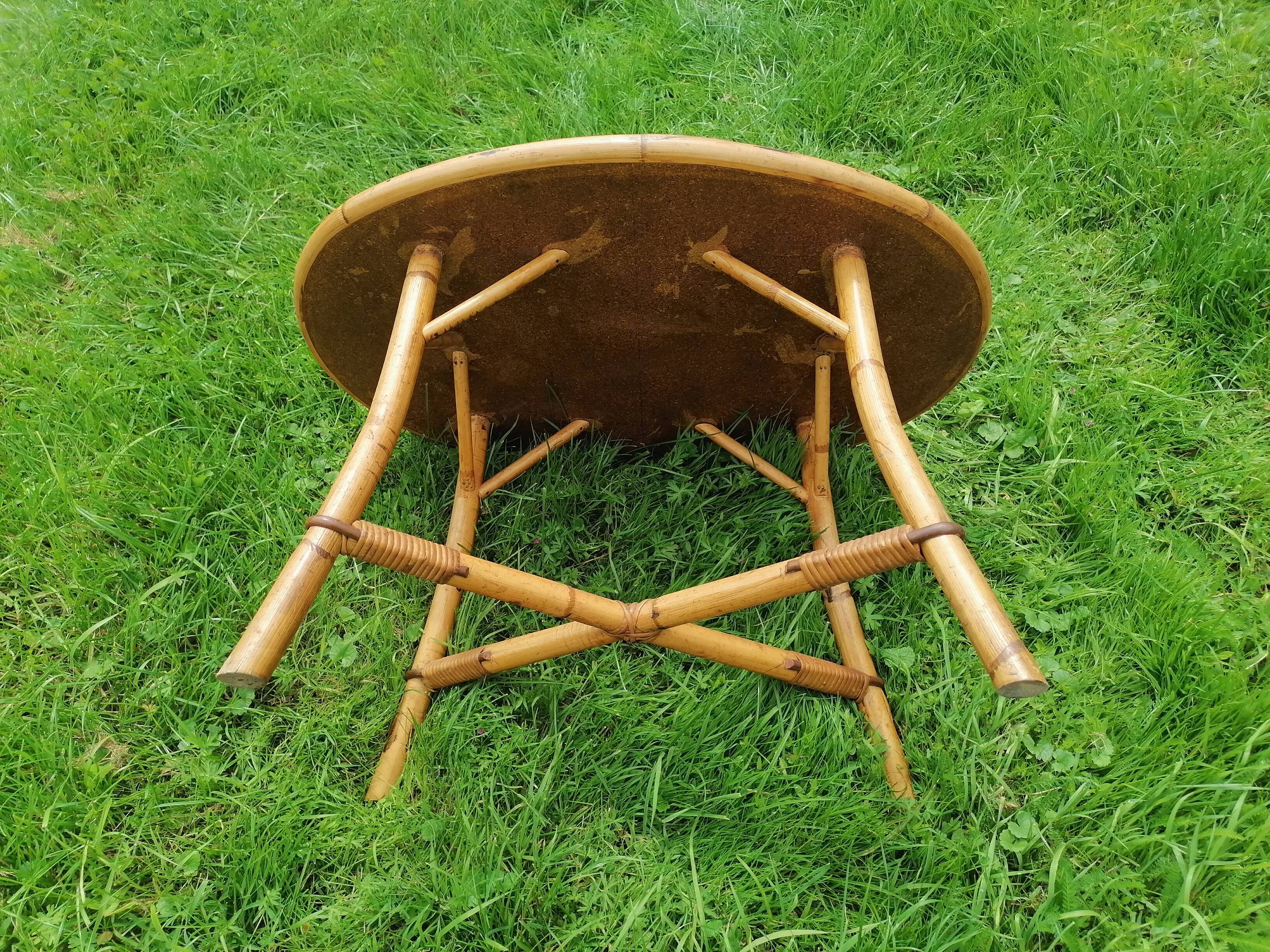 Rattan coffee table marquetry 1960