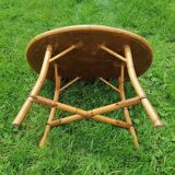 Rattan coffee table marquetry 1960