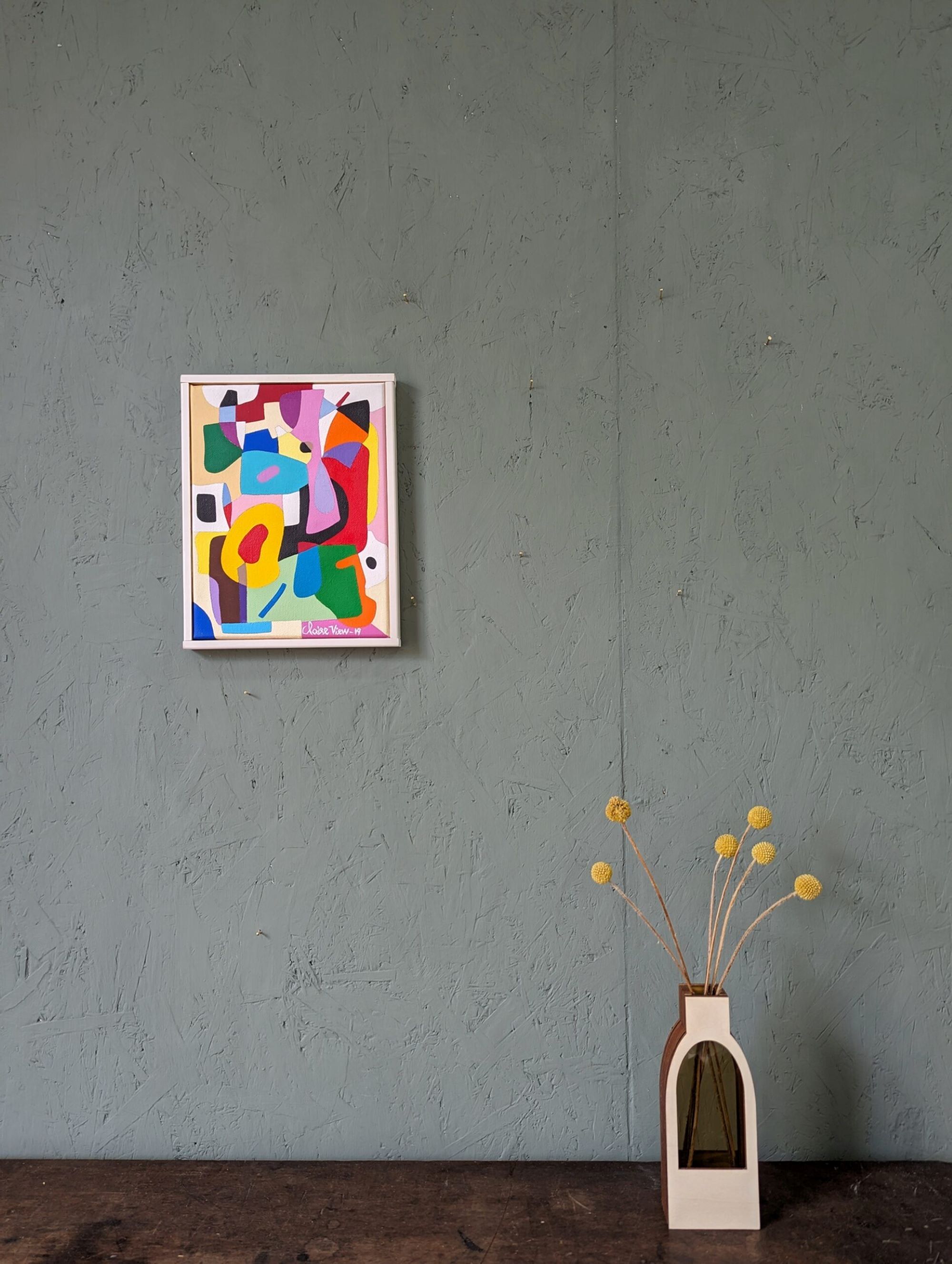 Contemporary Abstract Swedish "The Peach", Small Geometric Abstract Acrylic Painting, 2019